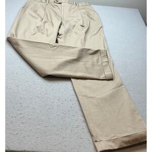 Berle Khaki Pleated Trousers 100% Cotton Cuffed Hem Size 42 Mens Dress Pants NWT